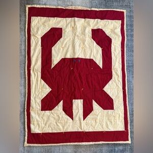 Crab Quilt Handmade Yellow Red Baby Blanket Nautical Ocean Nursery Kids Room